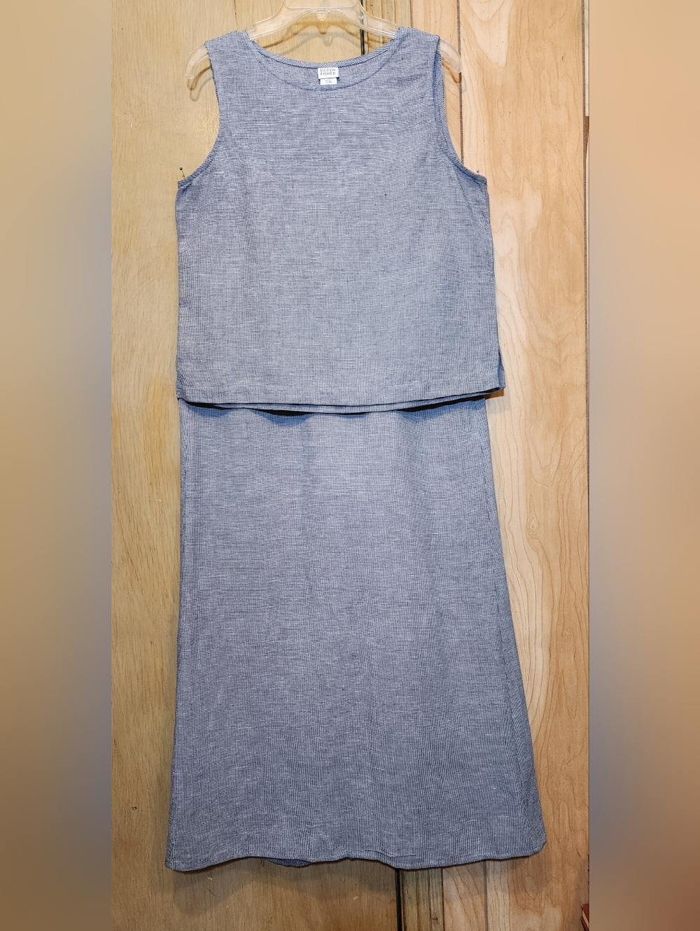 Vtg Eileen Fisher Skirt Set Womens Med Linen Blend Blue White Woven Texture